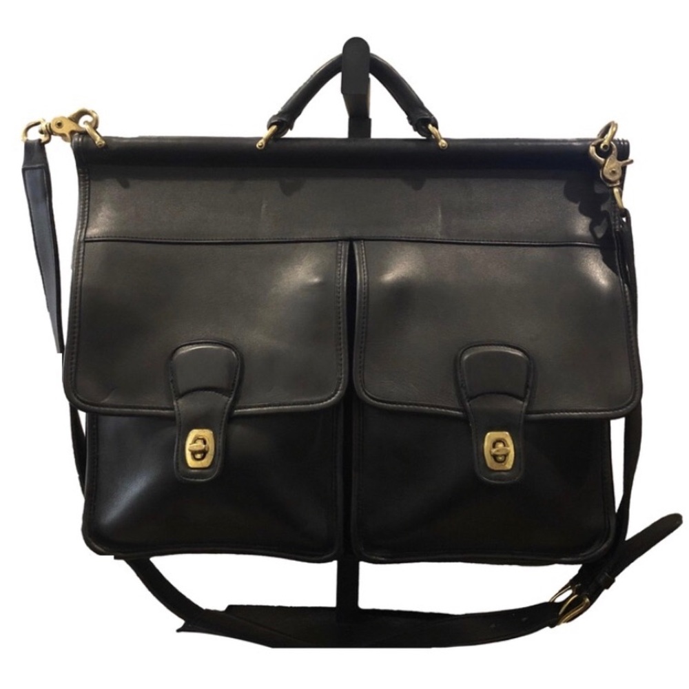 Vintage COACH Kensington Black Leather Briefcase with Dual Front Pockets Strap - Picture 15 of 15